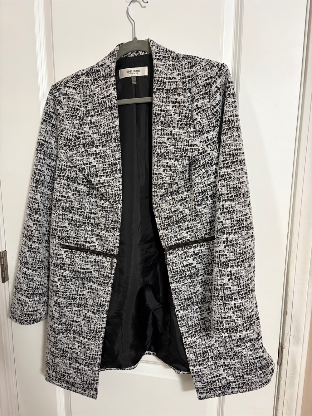 Jones New York Black & White Textured Open-Front Blazer